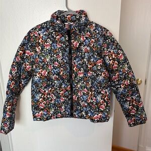 Time and Tru Floral Kids Puffer Jacket - Black Multicolor